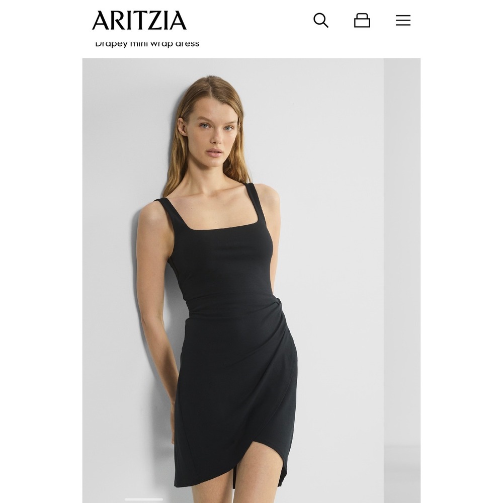 Wilfred Black Sleeveless Square Neck Drapey Mini Wrap Dress Size S